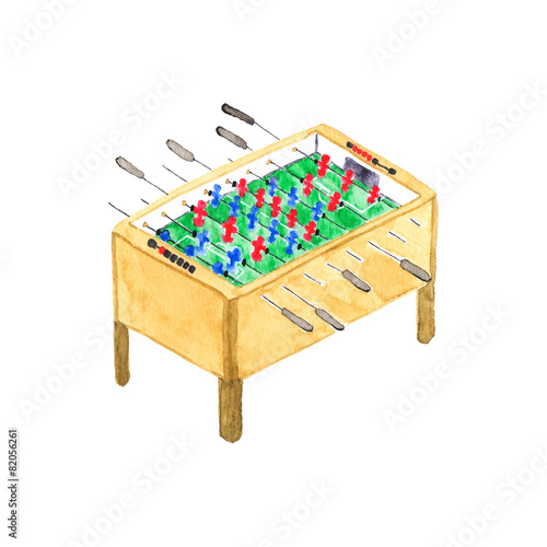 Old fashioned foosball or kicker table. Watercolor object on the