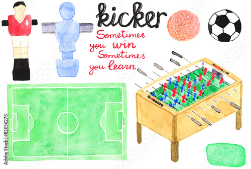 Set watercolor foosball  or kicker design elements, aquarelle