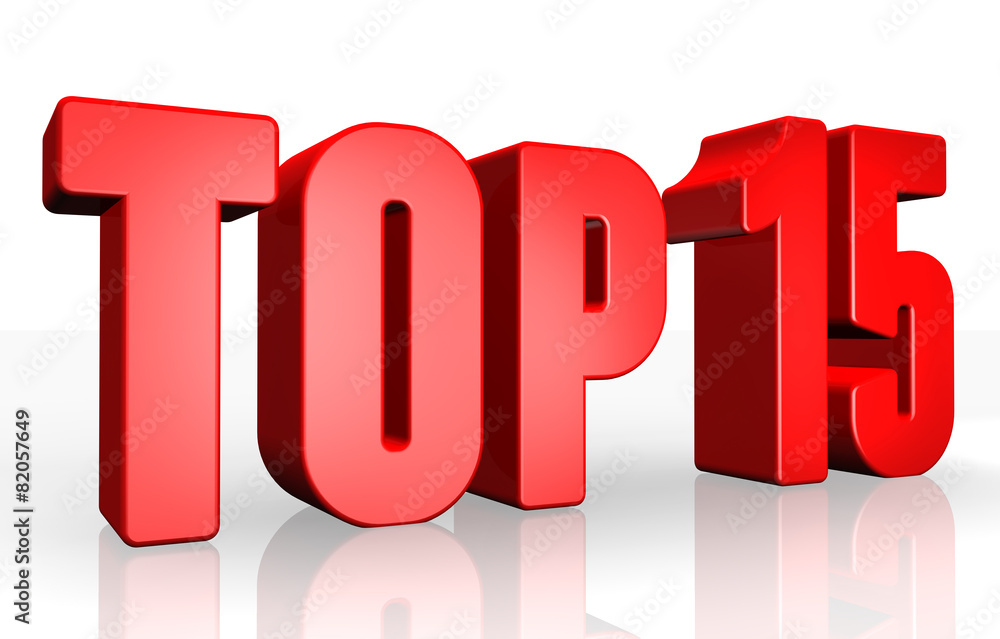 Top 15 - 3d illustration on white background Top 15 - 3d illustration on white background