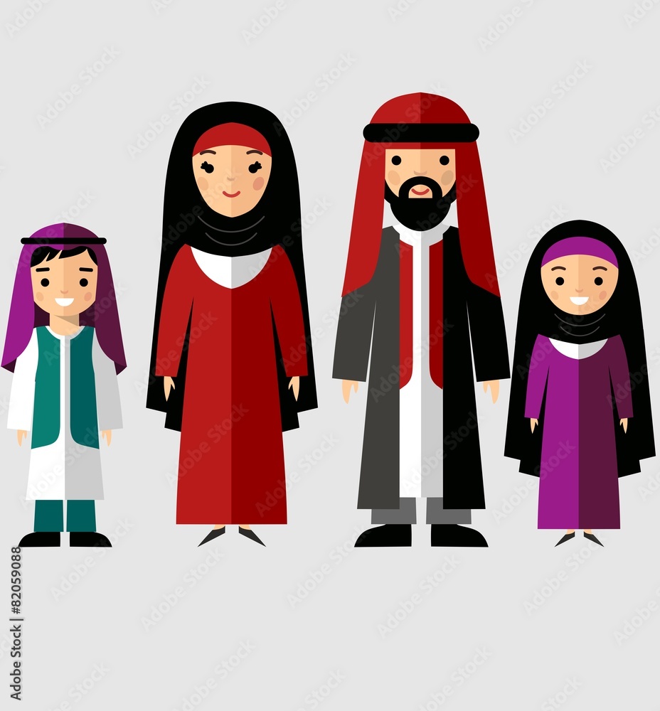 Vector illustration of arab family in national clothes Vector illustration of arab family in national clothes