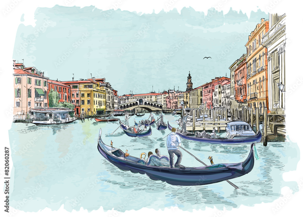 Fototapeta premium Venice - Grand Canal. View of the Rialto Bridge