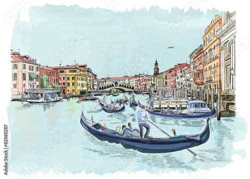 Venice - Grand Canal. View of the Rialto Bridge