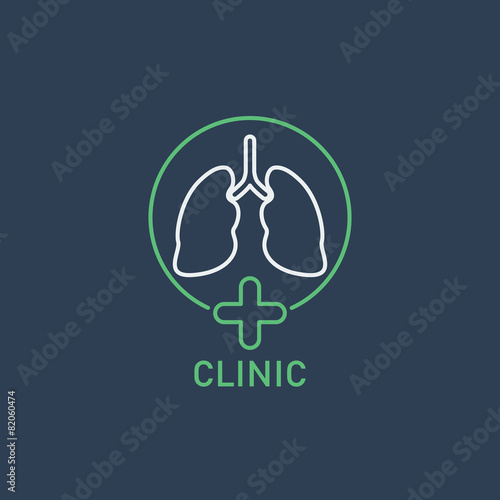 Lungs symbol, clinic label - vector illustration