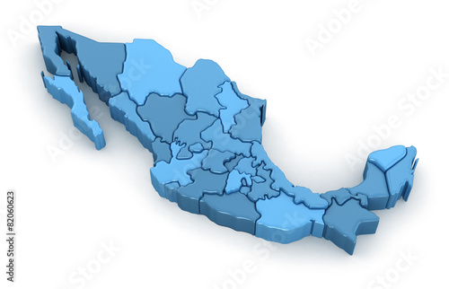 Map of Mexico. Image with clipping path.