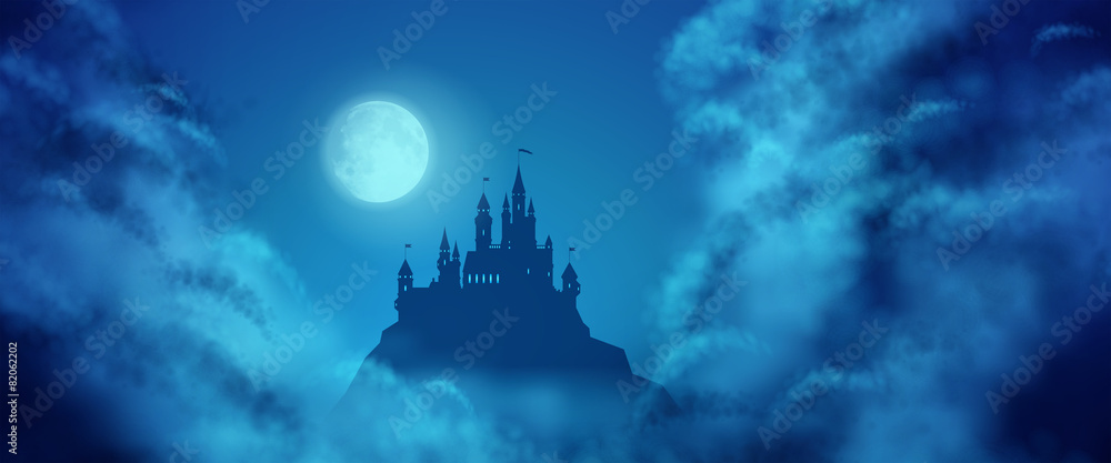 Fototapeta premium Fantasy Vector Castle Moonlight Sky