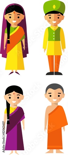 Vector illustration of india monk and woman