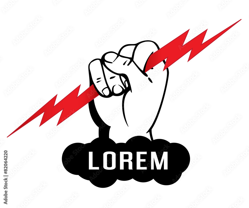 Fototapeta premium Logo template, Zeus arm, hand holding a lighting bolt, vector