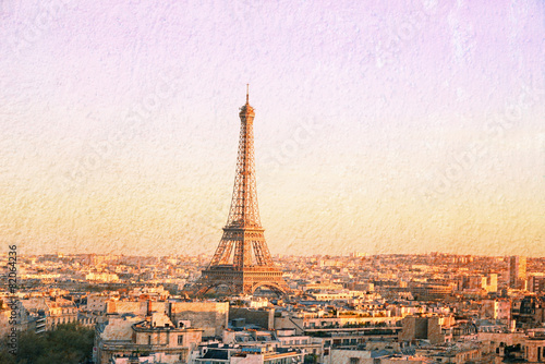 Vintage of Eiffel Tower, Paris, France (grunge wall texture) © aimy27feb