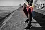 Knee Injury - sports running knee injuries on man. Close up of l