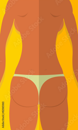 Spin tanned girls. Woman is lying on beach. Summer vector illust