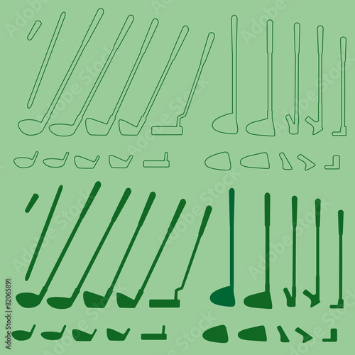 Golf sport items linear and silhouette set.