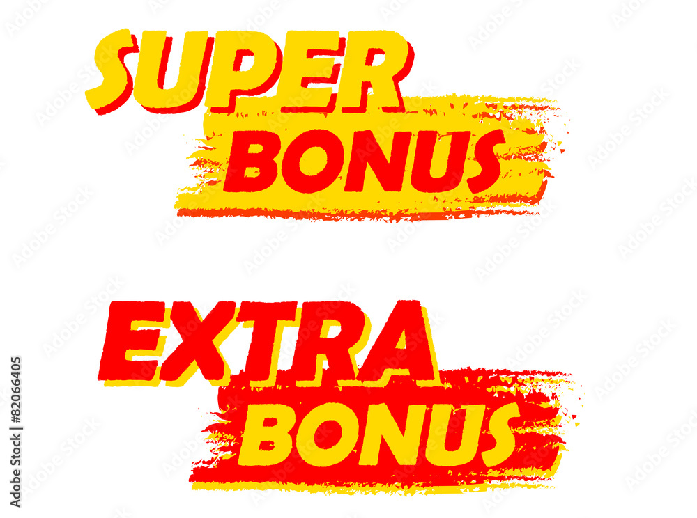 super and extra bonus, yellow and red drawn labels