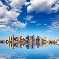 Boston skyline with river sunlight Massachusetts