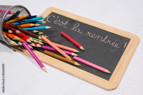 Back to School written in French on blackboard photo