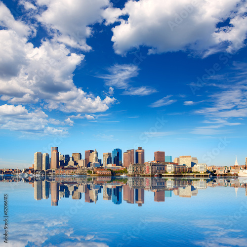 Boston skyline with river sunlight Massachusetts