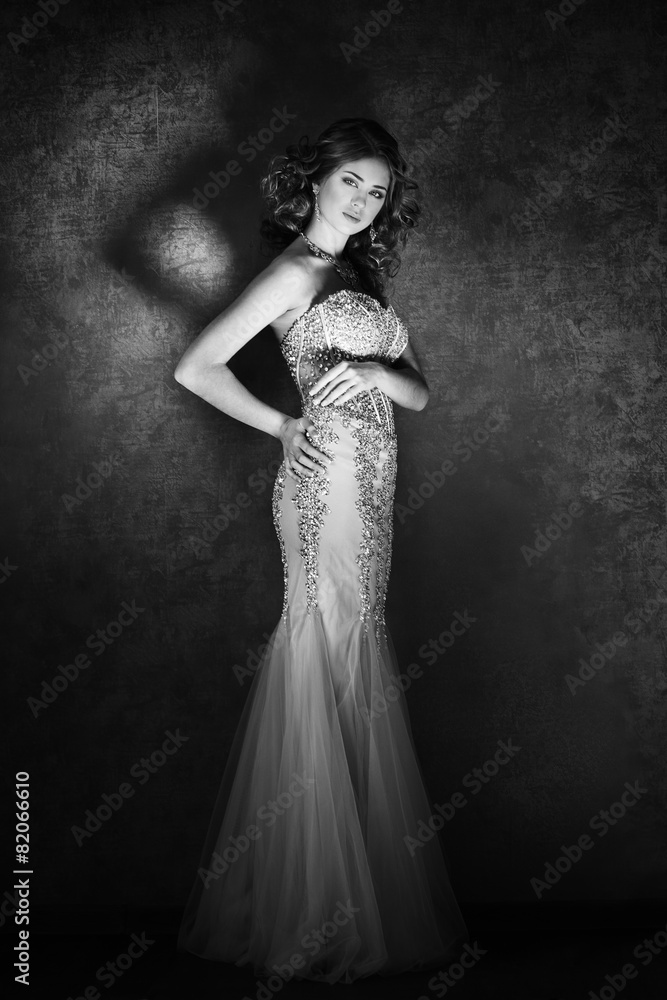 Fashion shoot of beautiful woman. Retro style. Black and white