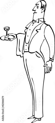 English butler or waiter, line art