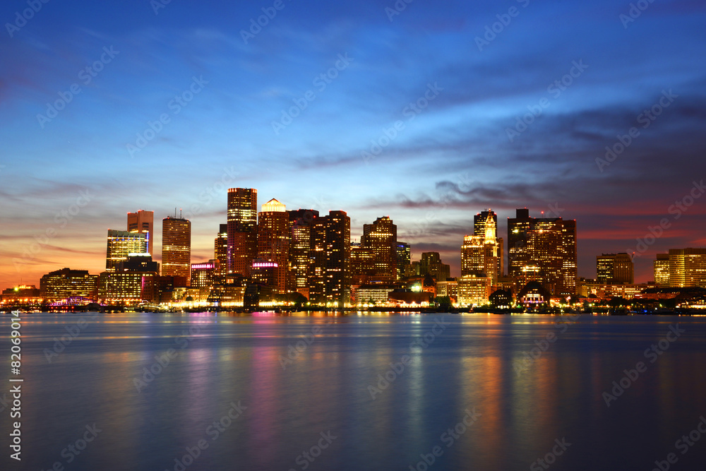 Boston Skyline at night, Massachusetts, USA