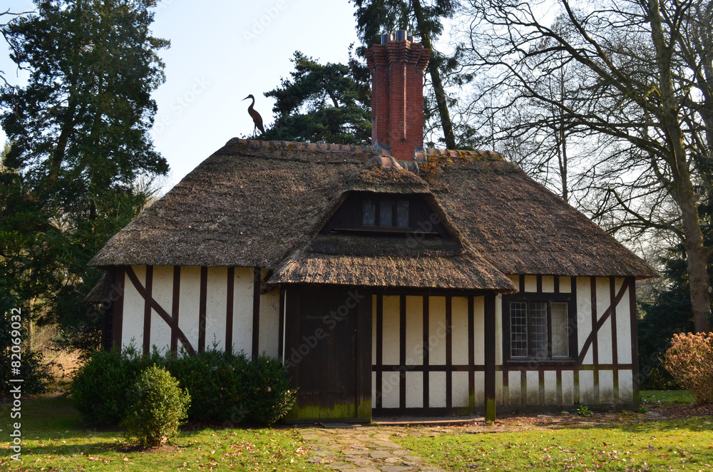 cute little servants house with reed roof in park Den Brandt cute little servants house with reed roof in park Den Brandt