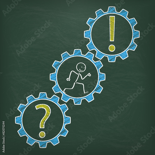 Blackboard Stickman Runs Gear Question Answer