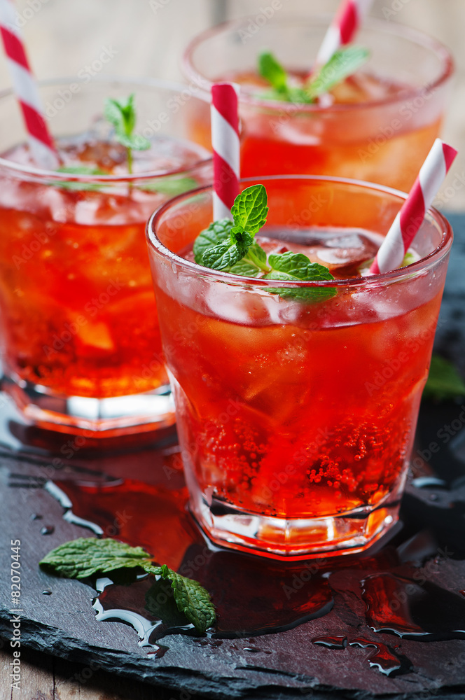 Red Cocktail with mint and ice Red Cocktail with mint and ice