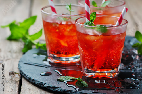 Red Cocktail with mint and ice