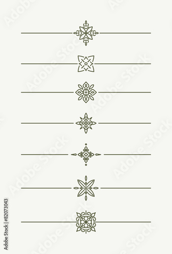 Set of 7 decorative vector mono line style text dividers - decor