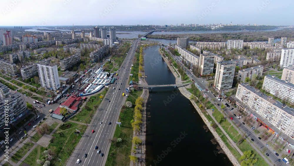 aerial view of Rusanovka channel in Kiev, Ukraine