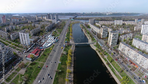 aerial view of Rusanovka channel in Kiev, Ukraine
