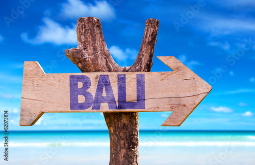 Bali wooden sign with beach background