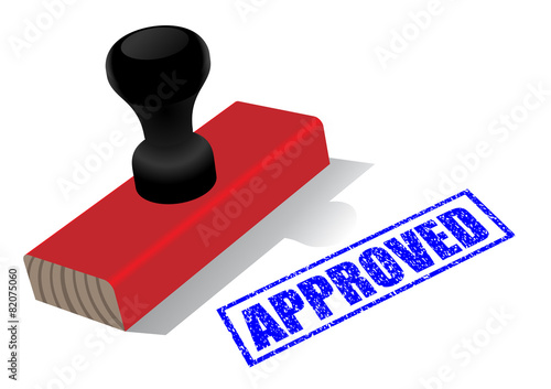 Illustration of wooden rubber stamp with “approved”