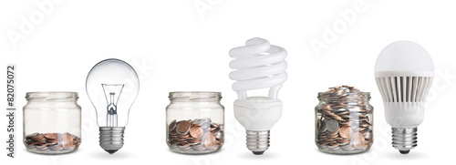 money spent with different light bulbs.Isolated on white