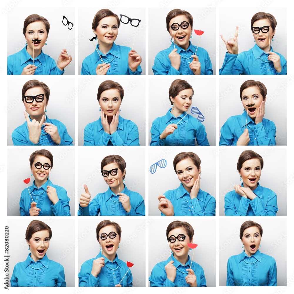 Collage of woman different facial expressions. Collage of woman different facial expressions.