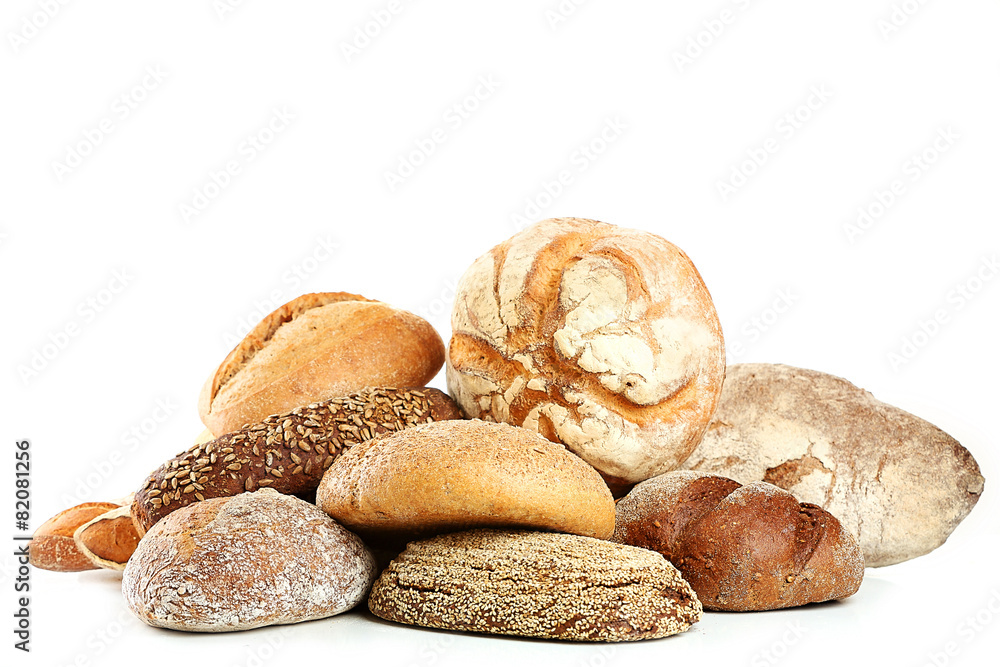 Different fresh bread, isolated on white