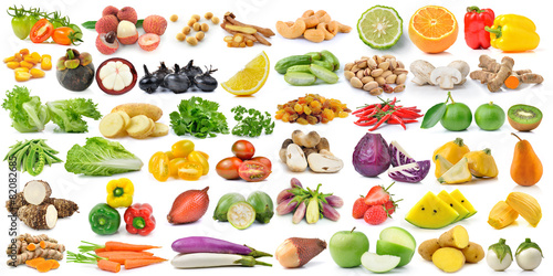 set of fruit and vegetable on white background