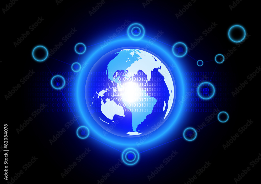 Abstract blue world effect with digital technology background