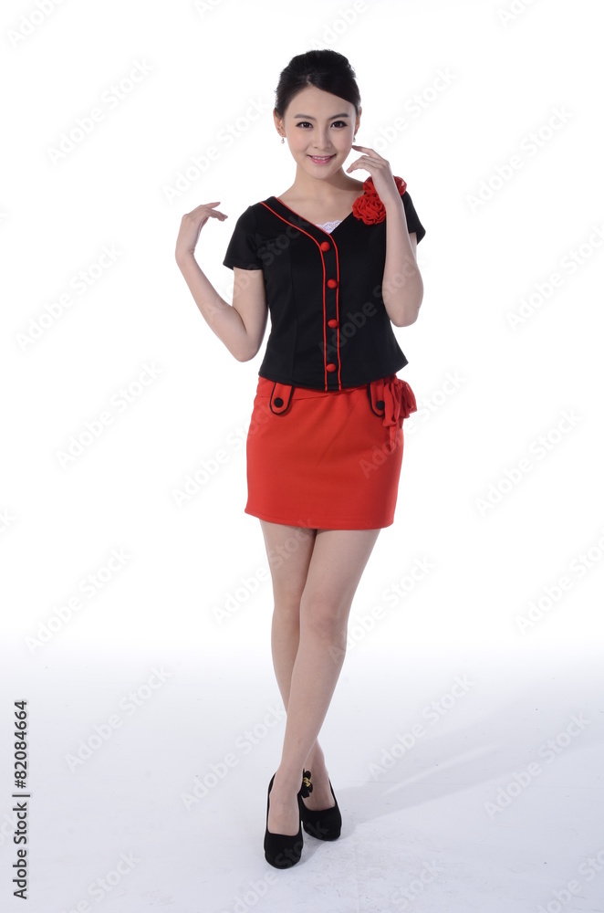 Active girl wear professional attire in front of a white backgro Active girl wear professional attire in front of a white backgro