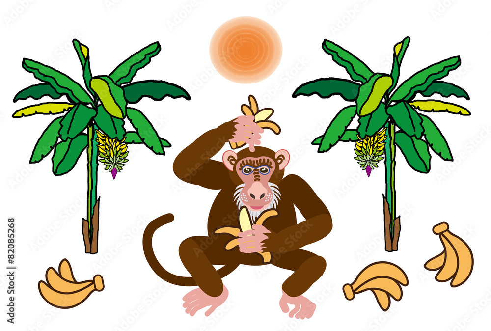 サルとバナナの木のイラスト２０１6年の干支の猿の年賀状素材 Stock Illustration Adobe Stock