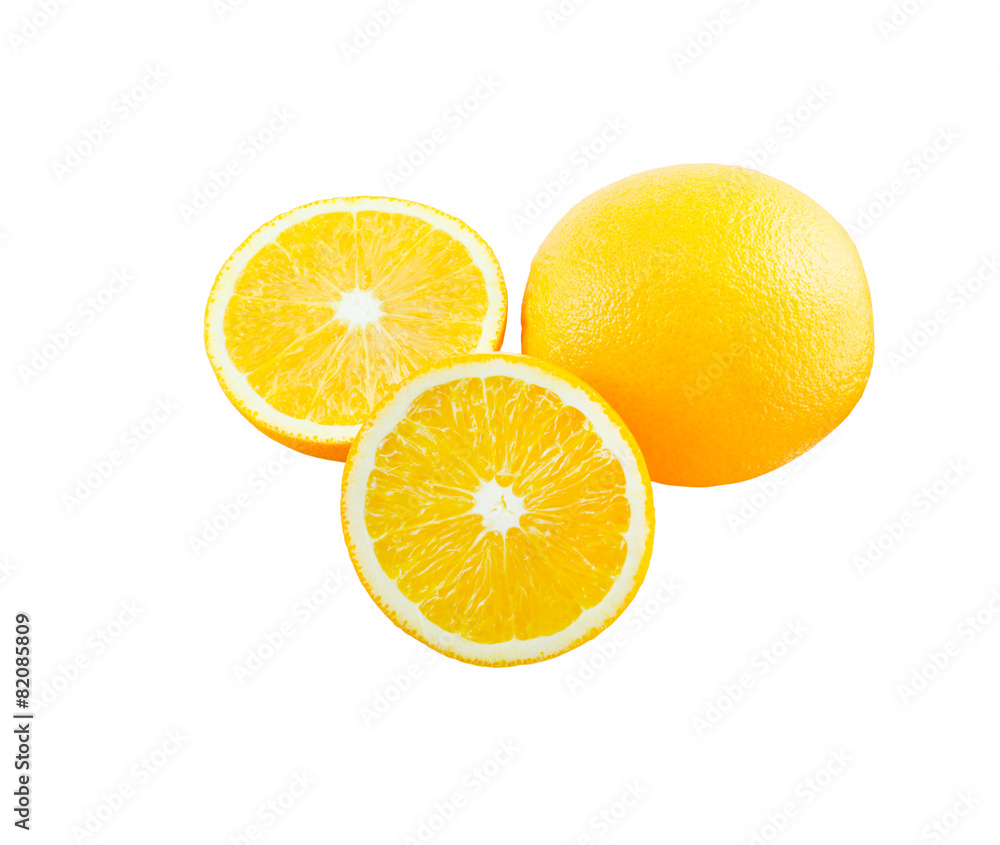 Slice of orange isolate on white with work path