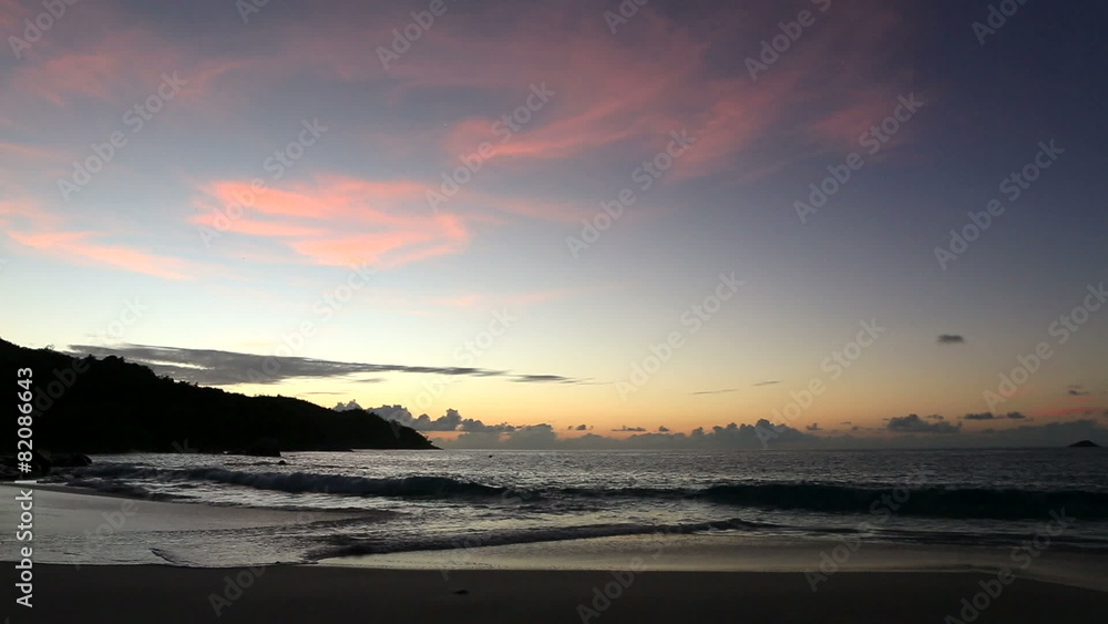 Beautiful sunset on the beach of Anse Lazio. Beautiful sunset on the beach of Anse Lazio.