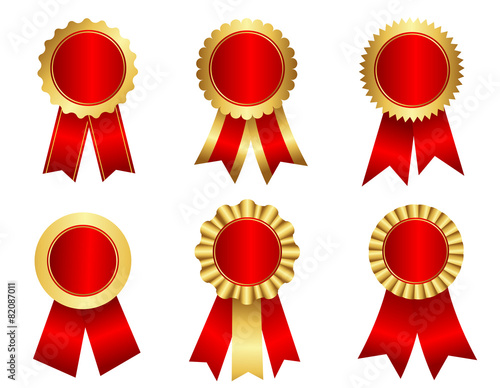 Award ribbon rosette gold and red