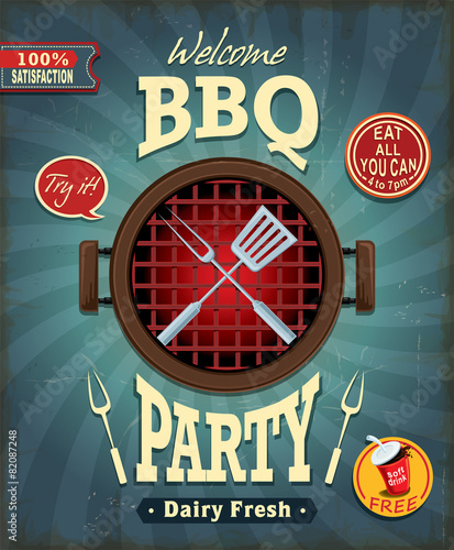 Vintage BBQ party poster design