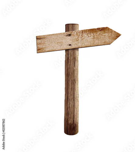 old wood right arrow road arrow sign isolated