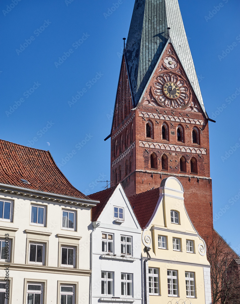 Church and houses in Lüneburg, Germany