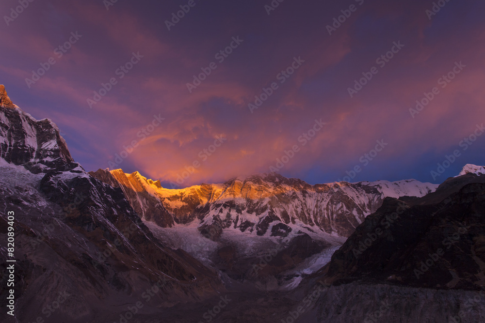Plakat Widok na Annapurnę I z Annapurna Base Camp Himalaya Mountains