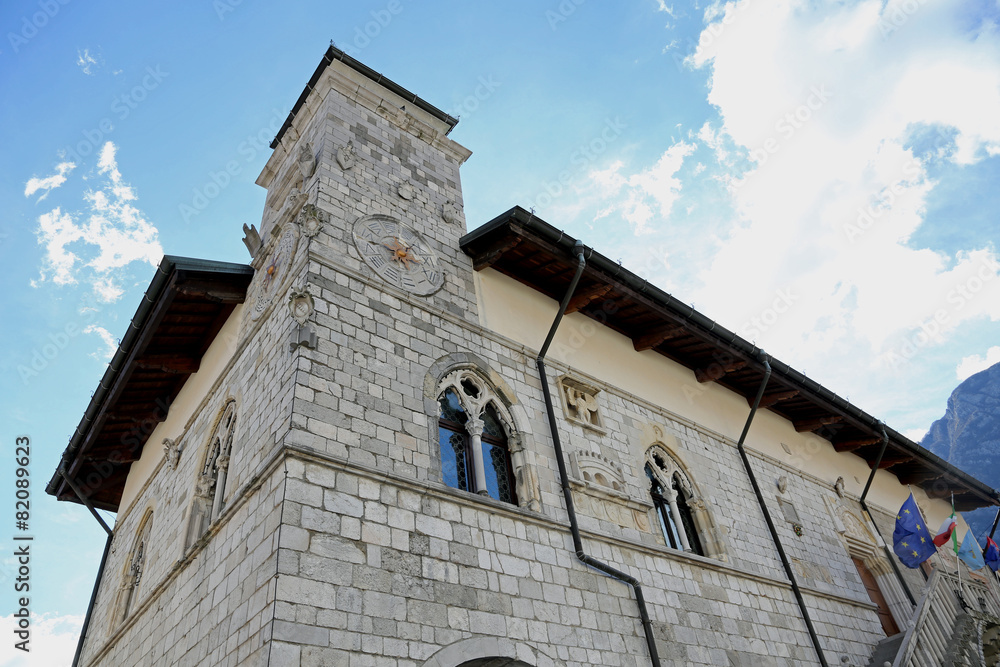 Town Hall of the town of VENZONE in Northern Italy reconstructed