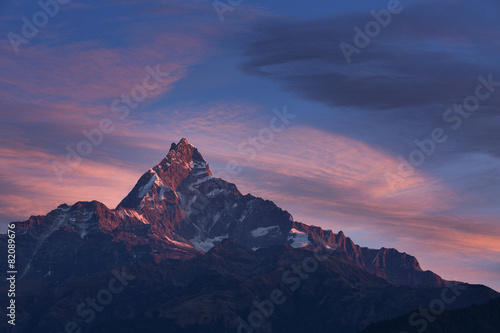 Machhapuchchhre mountain at sunset - Fish Tail in English is a m photo