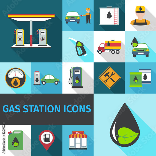 Gas Station Icons Flat