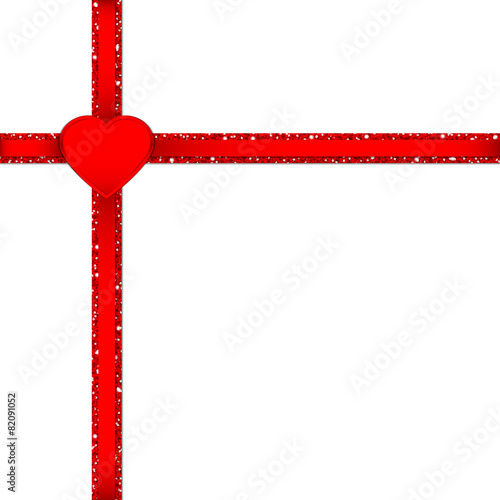 Glitter Double Ribbon Cross Corner Red Heart
