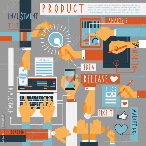 Hand icons production process concept